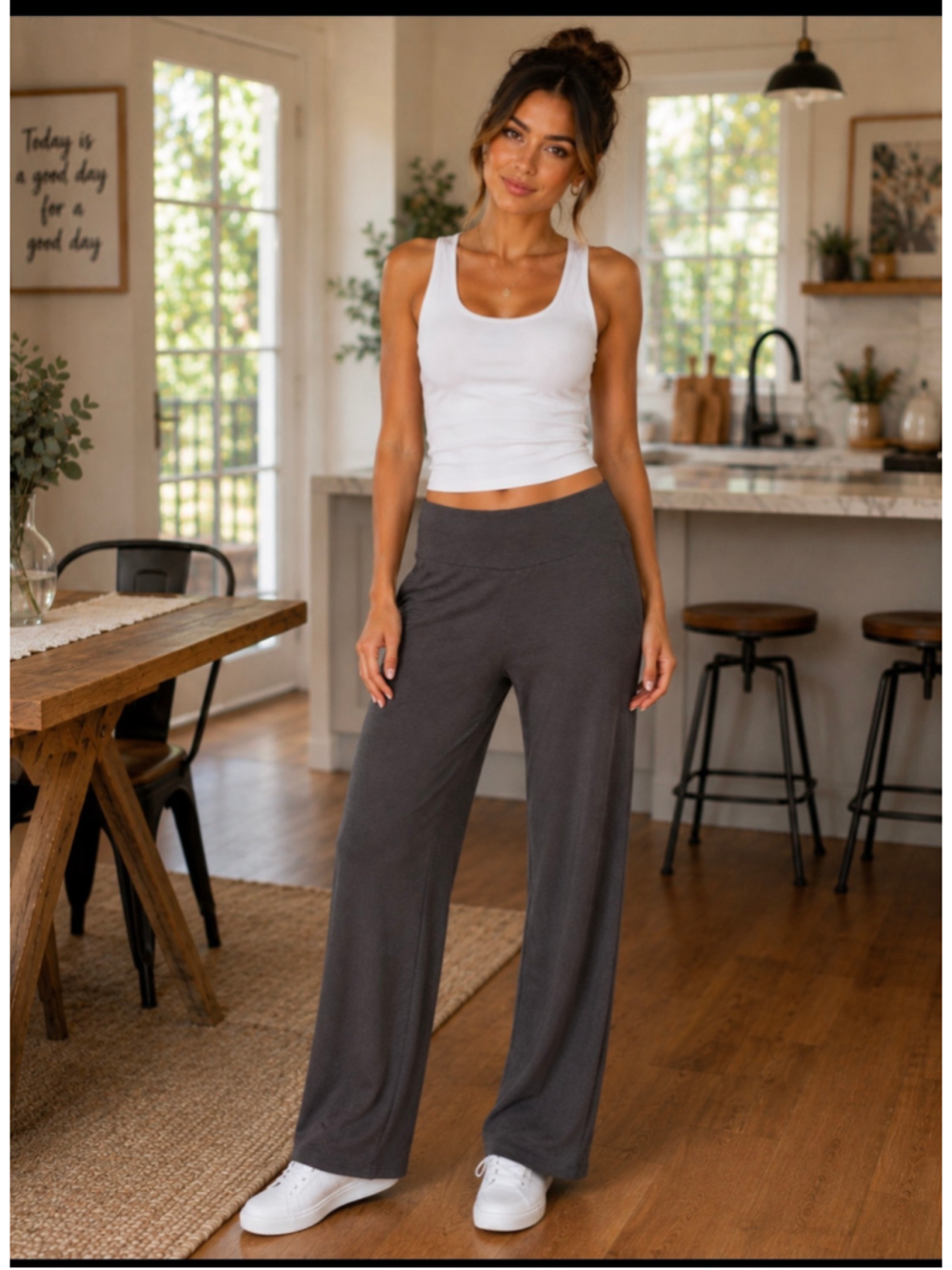 Women's LC Lauren Conrad Wide Leg Pants L Gray